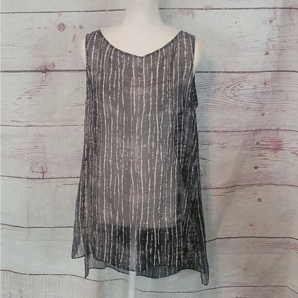 Eileen Fisher Streaky Plaid Printed Silk Crinkle Shell Size Medium NWT - Picture 1 of 6